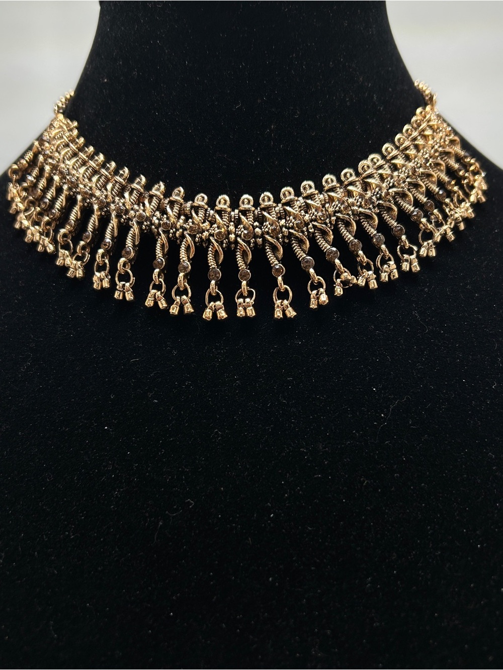 Gold And Crystal Dangly Choker And Earring Set, Studs